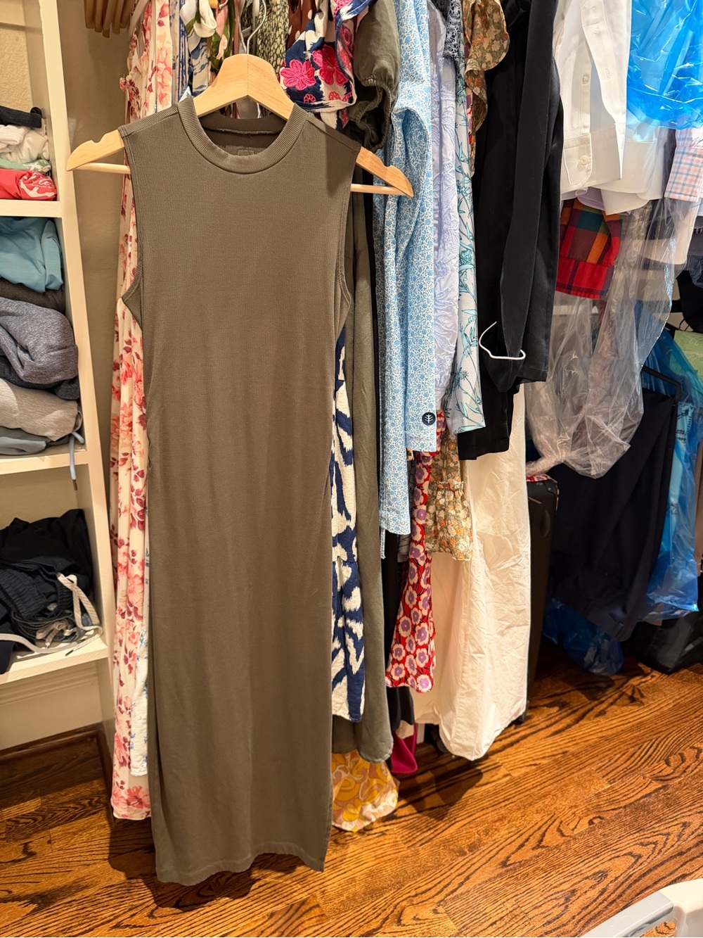 Vuori Sleeveless Olive Green Knit Maxi Dress